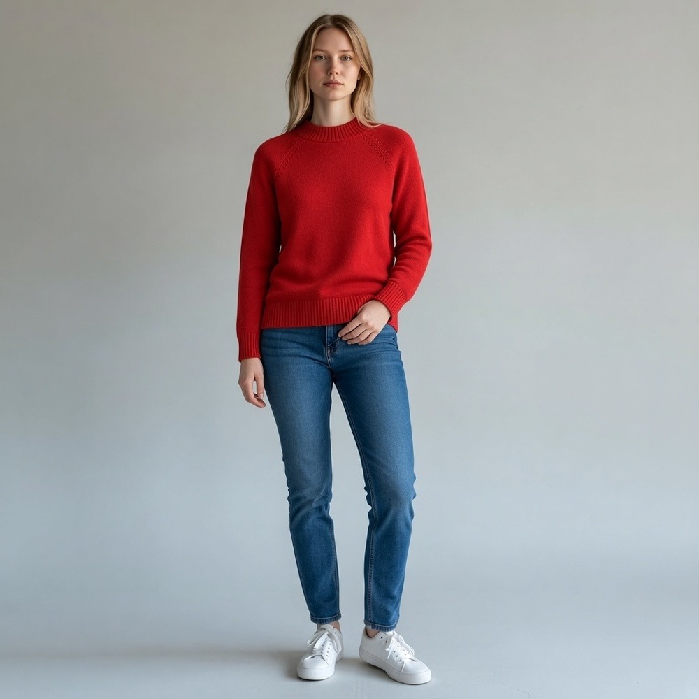 Preswick & Moore Sweater 1X Red Cotton Knit Raglan Crew Neck Minimalist Classic